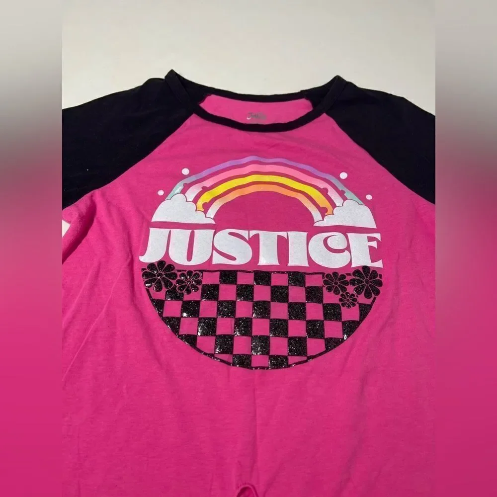 Justice Girl's Short Sleeve Graphic T-Shirt Size L 12-14 Pink Black